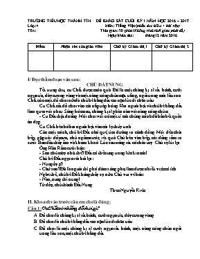 Đề khảo sát cuối học kì I Tiếng việt lớp 4 - Năm học 2016-2017 - Trường Tiểu học Thành Tín